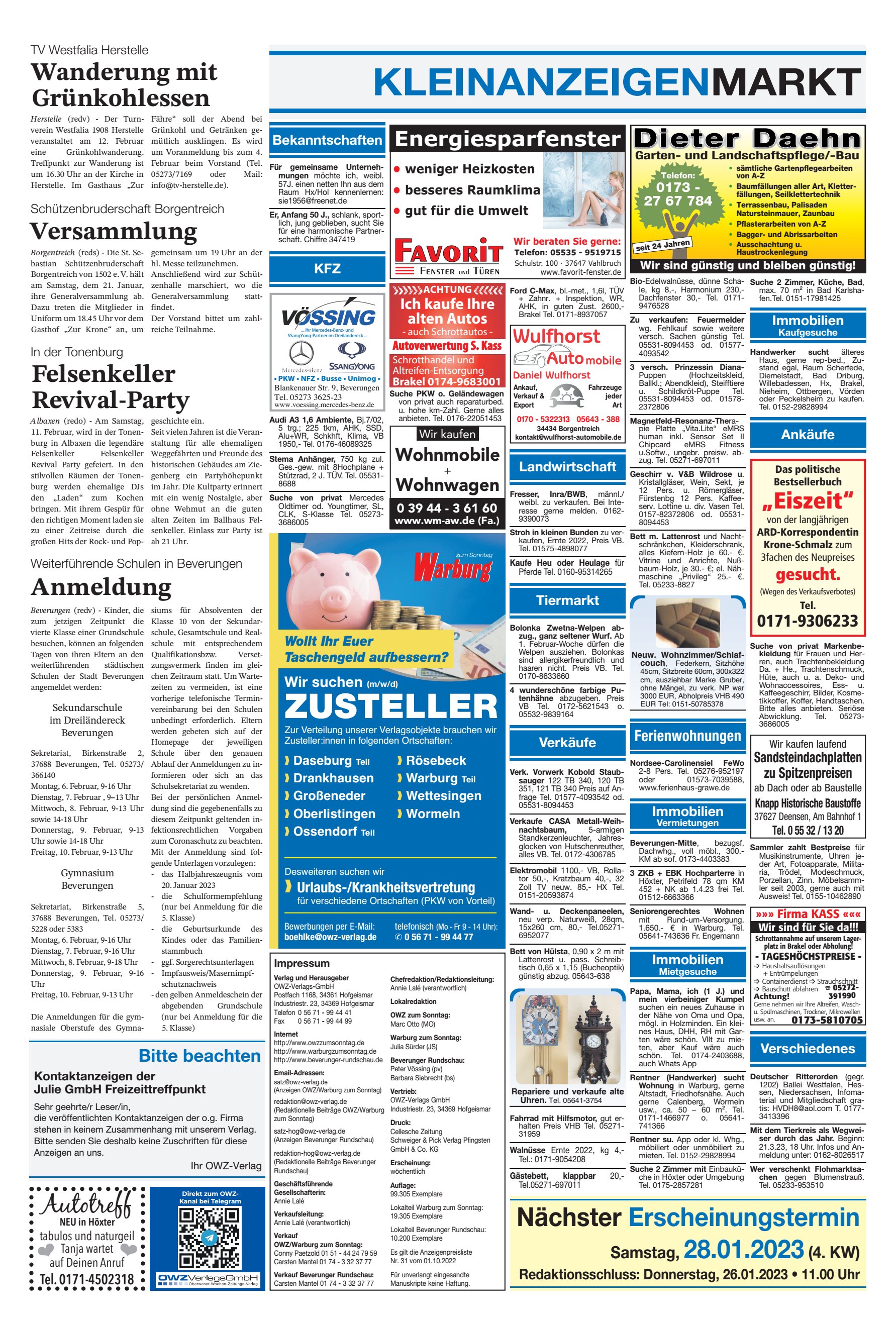 KLEINANZEIGENMARKT Wanderung Grünkohlessen