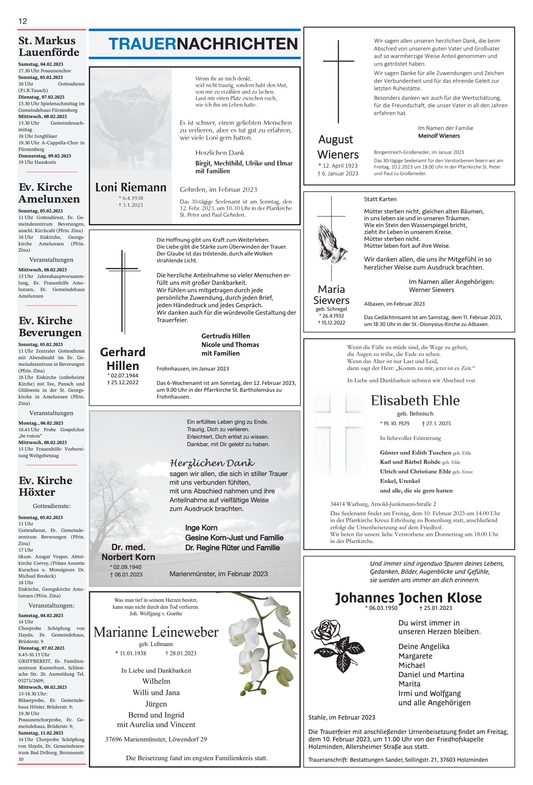 TRAUERNACHRICHTEN Johannes Jochen
