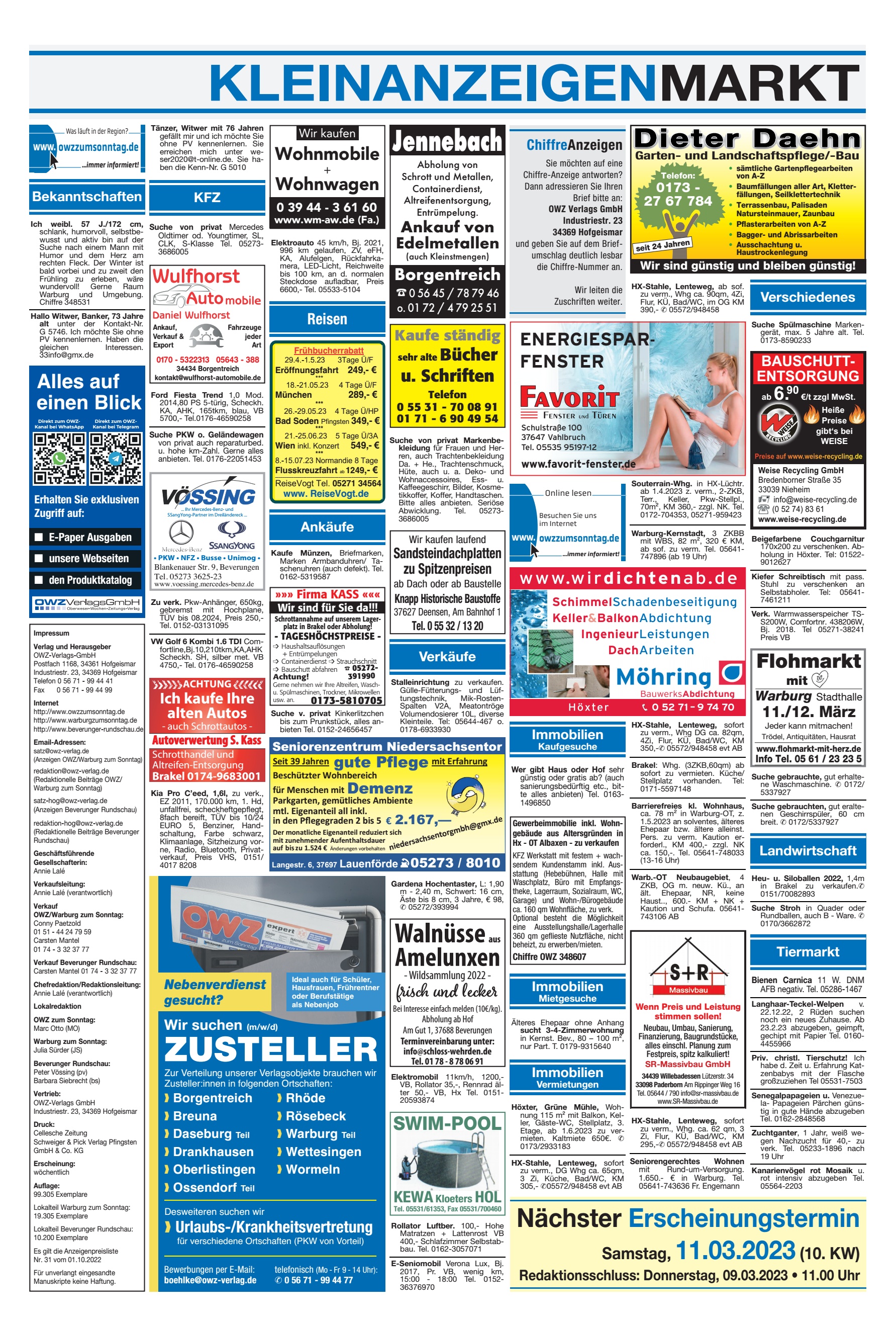 KLEINANZEIGENMARKT Nächster Erscheinungstermin