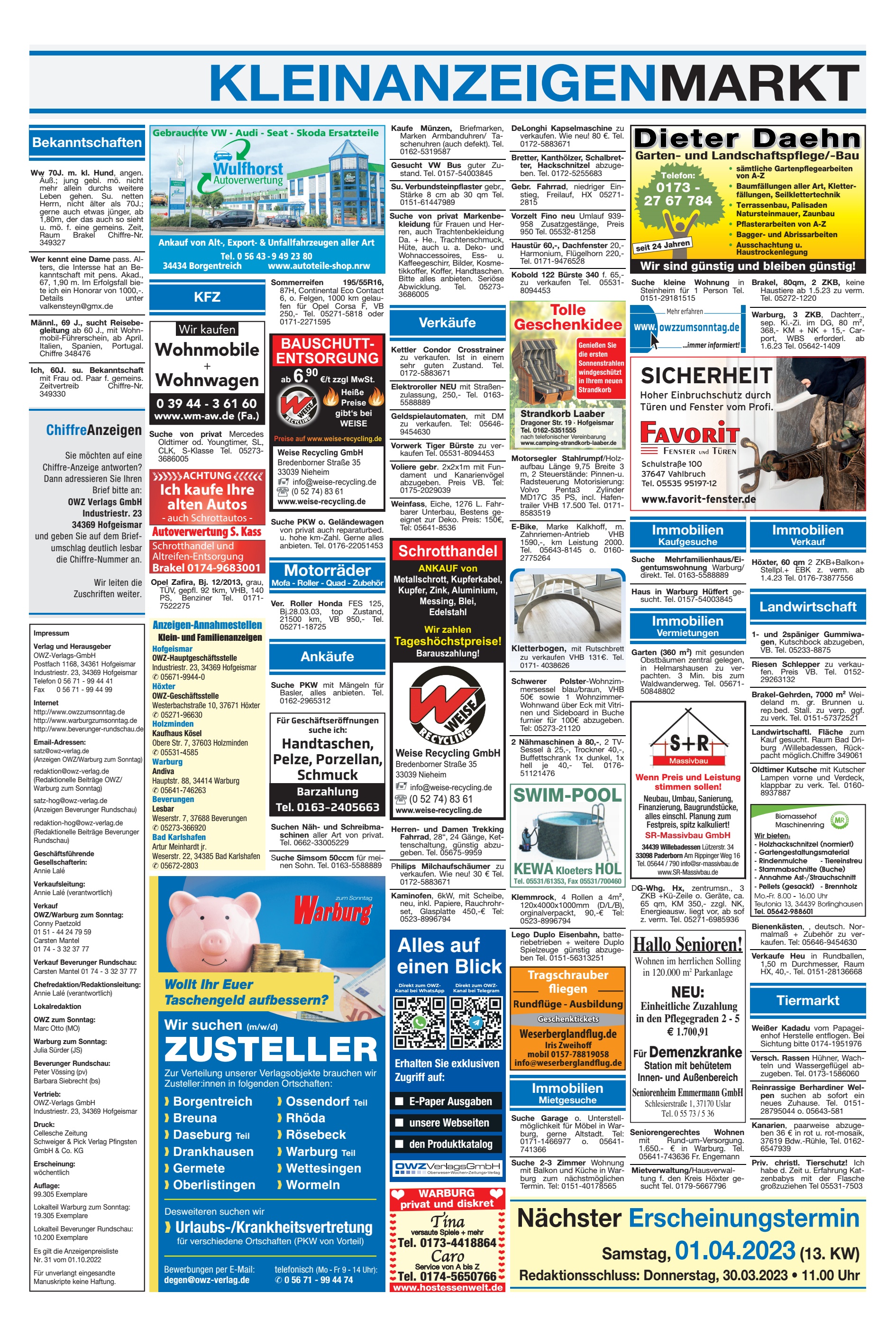 KLEINANZEIGENMARKT Nächster Erscheinungstermin