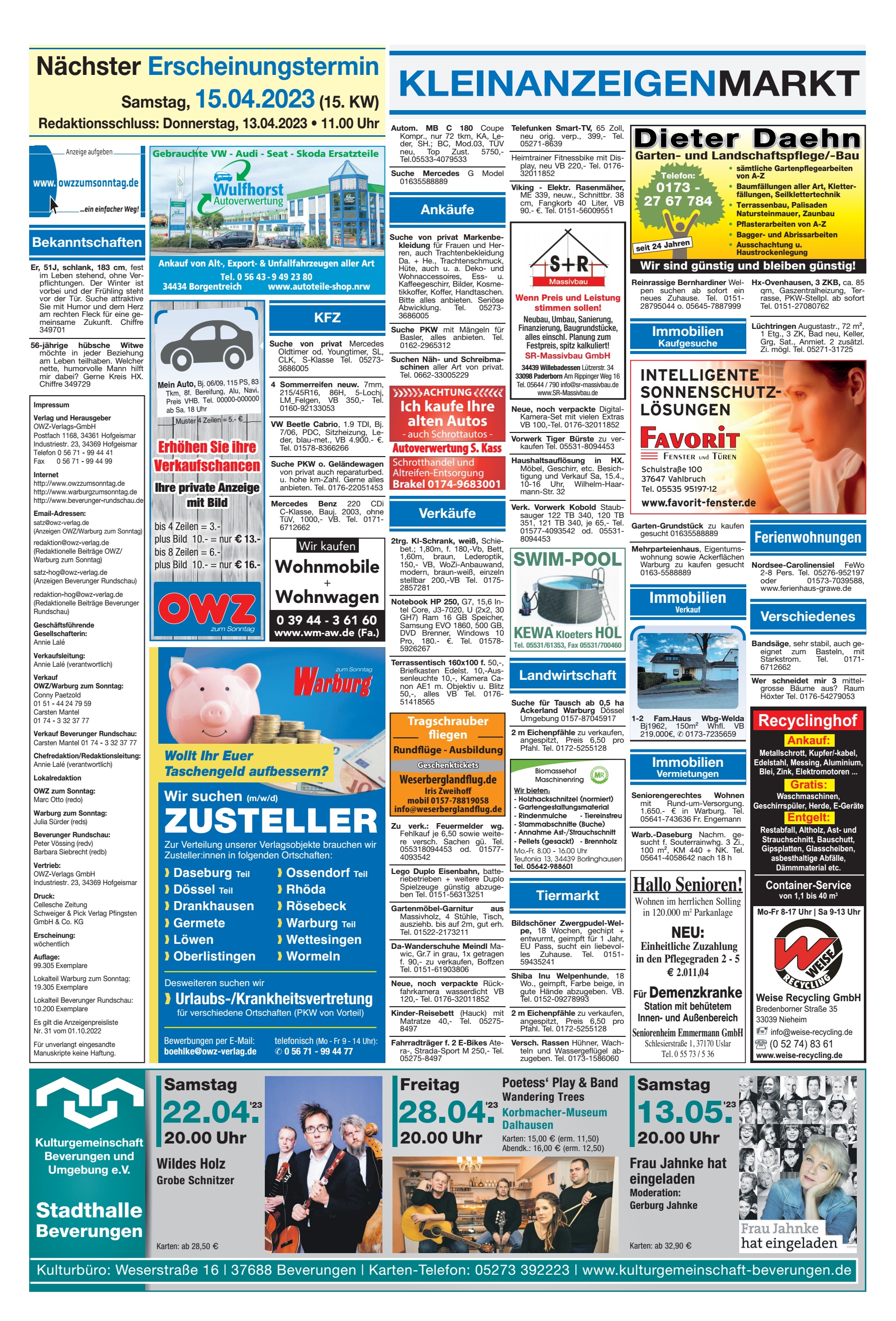 KLEINANZEIGENMARKT Nächster Erscheinungstermin