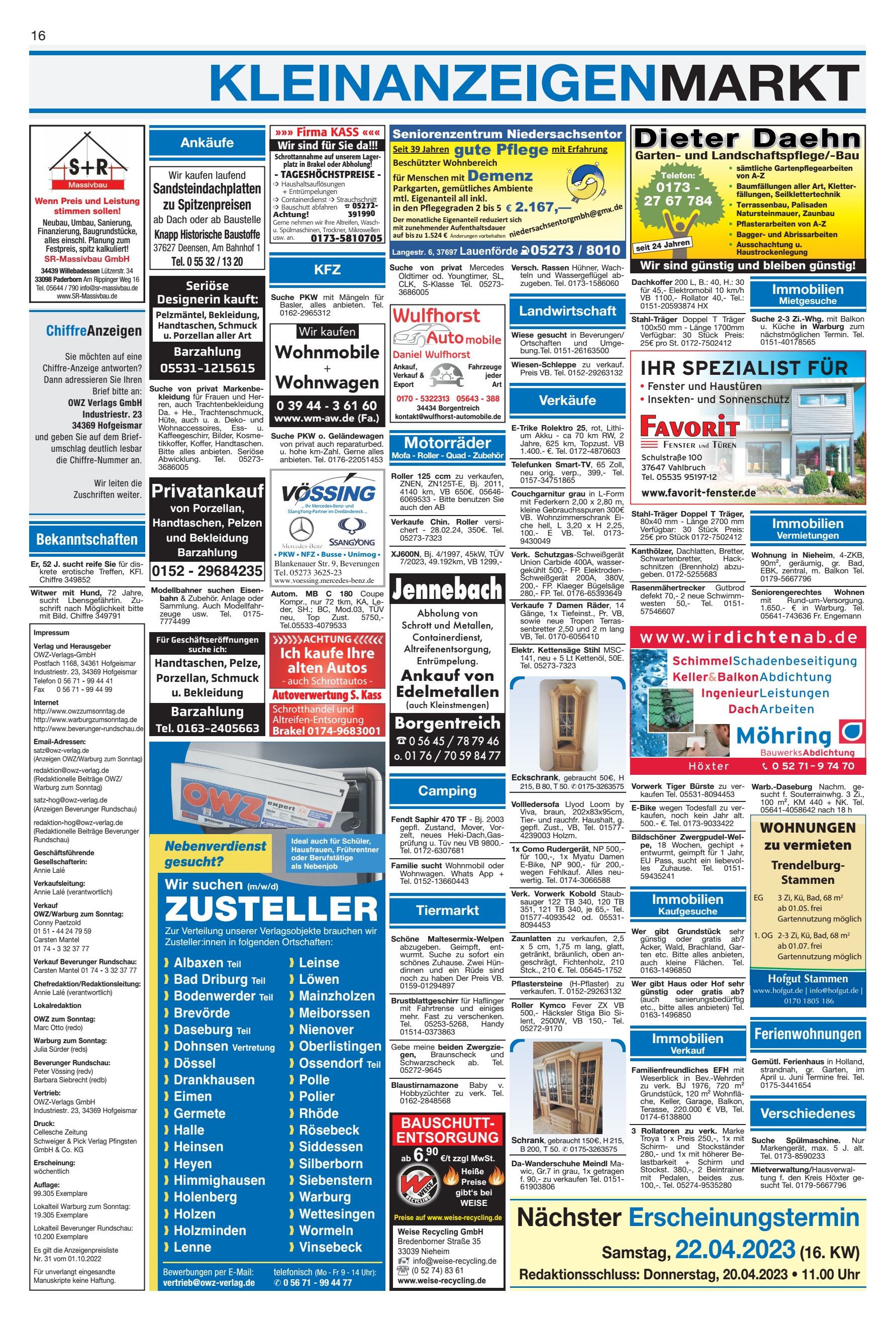 KLEINANZEIGENMARKT Nächster Erscheinungstermin