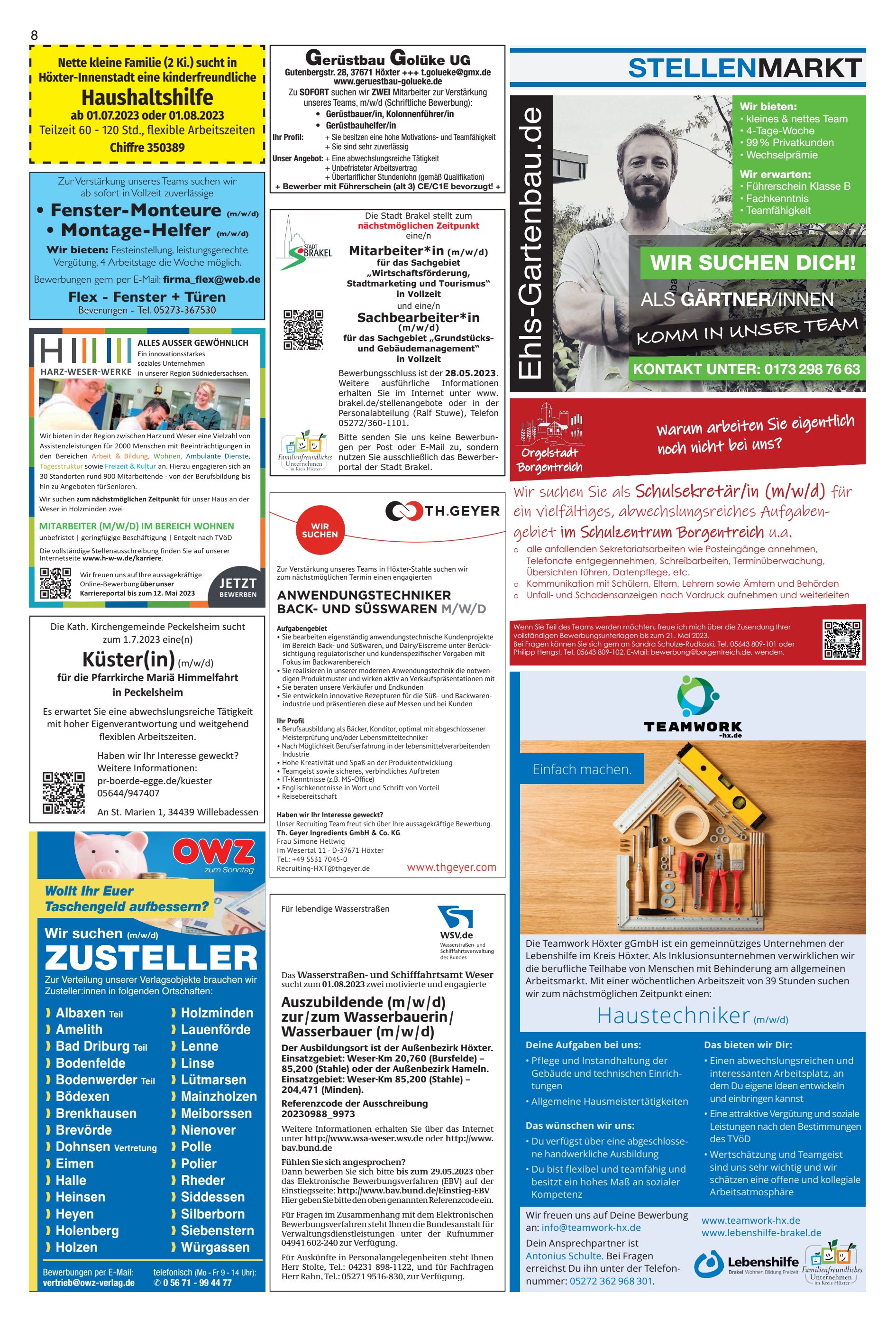 STELLENMARKT Küsterin Haushaltshilfe