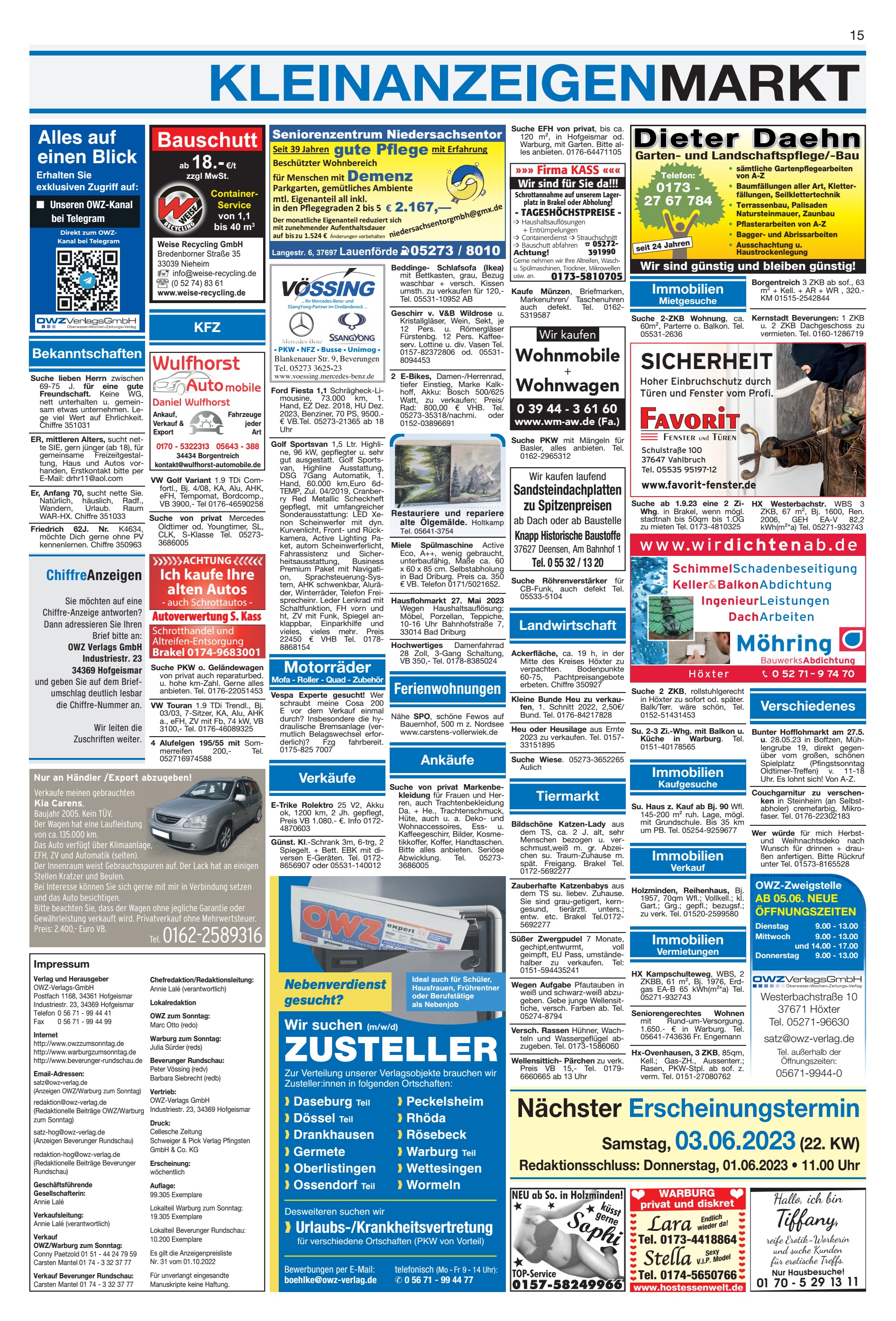 KLEINANZEIGENMARKT Nächster Erscheinungstermin
