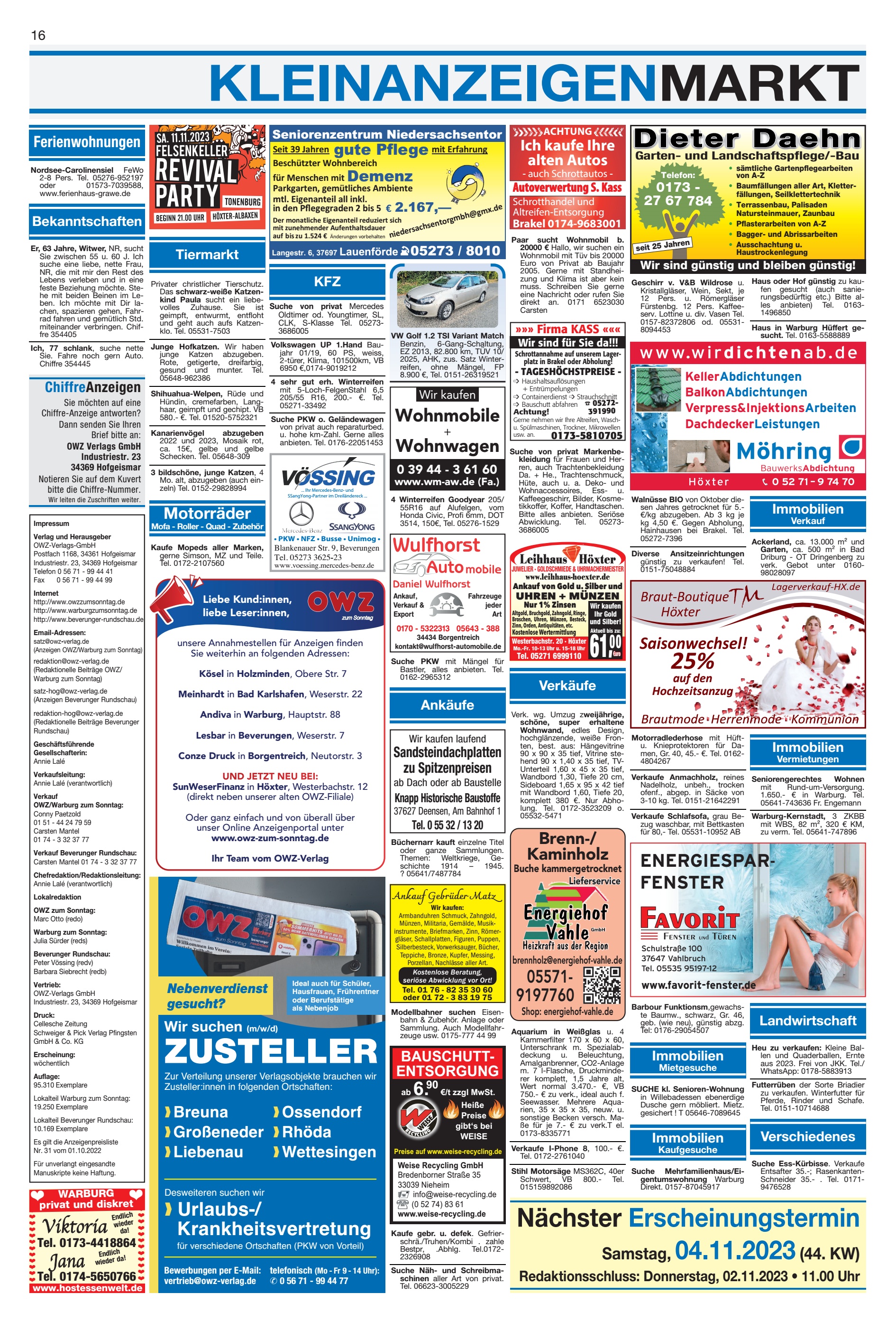KLEINANZEIGENMARKT Urlaubs- Krankheitsvertretung