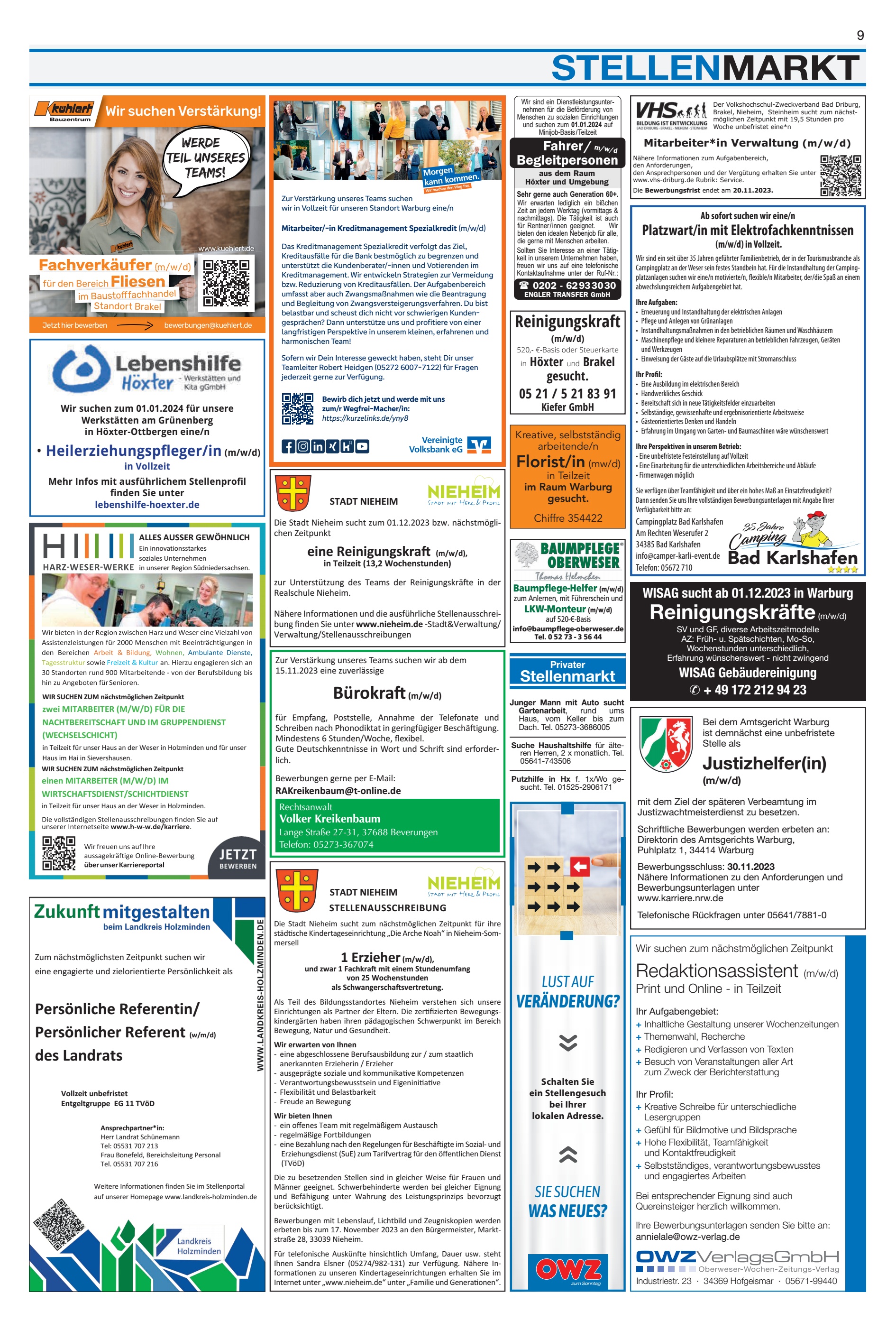 STELLENMARKT Bürokraft Reinigungskraft