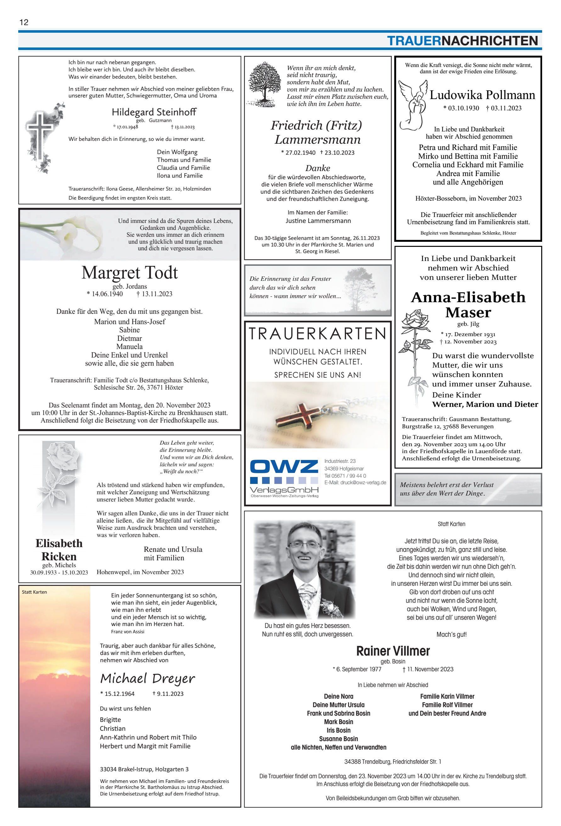 Anna-Elisabeth Maser TRAUERNACHRICHTEN