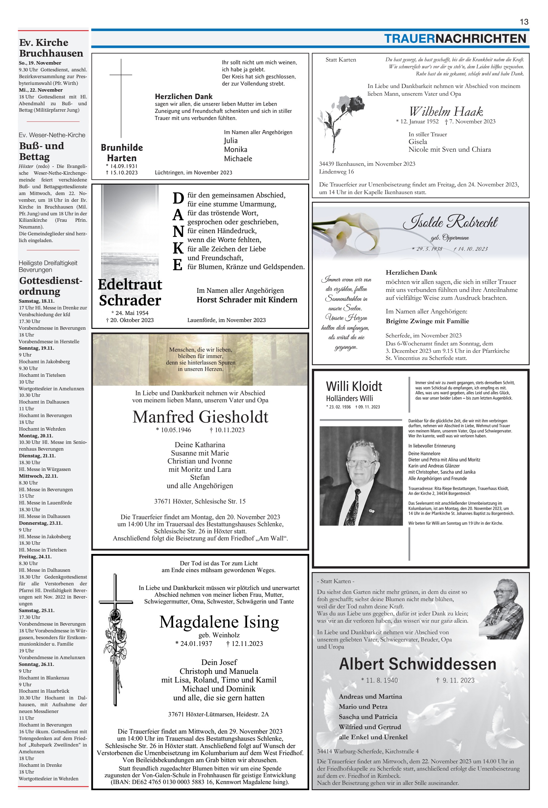 Edeltraut Schrader TRAUERNACHRICHTEN