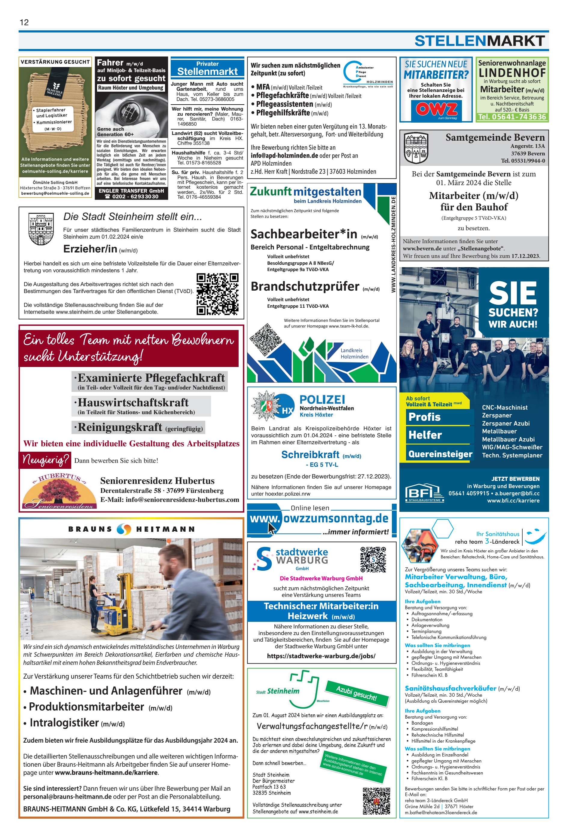 STELLENMARKT Sachbearbeiterin Brandschutzprüfer