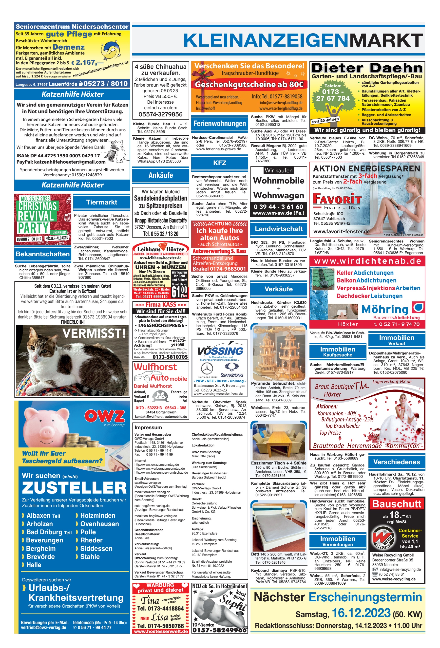 KLEINANZEIGENMARKT Urlaubs- Krankheitsvertretung