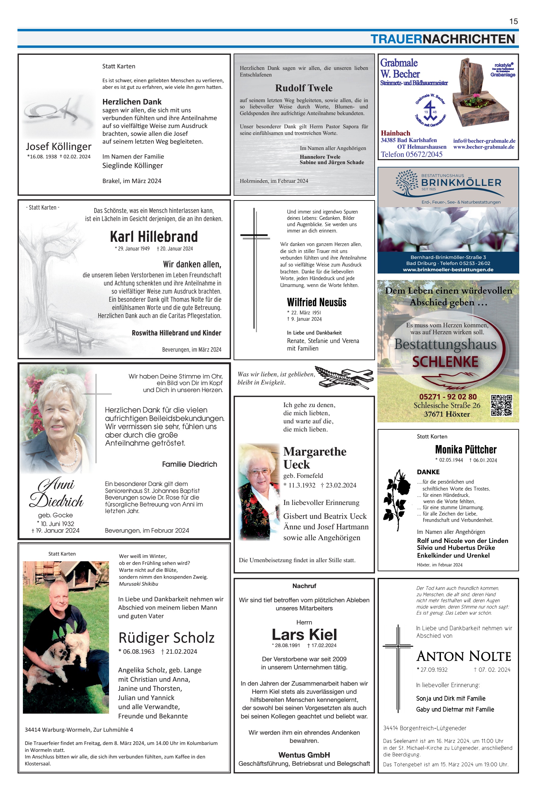 Karl Hillebrand TRAUERNACHRICHTEN