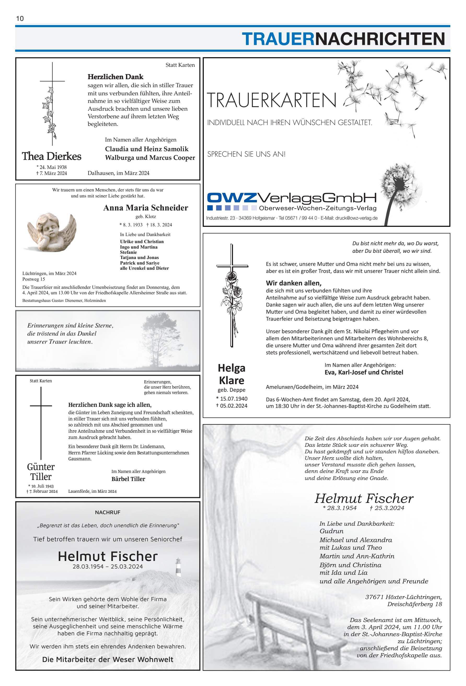 TRAUERNACHRICHTEN Helga Klare