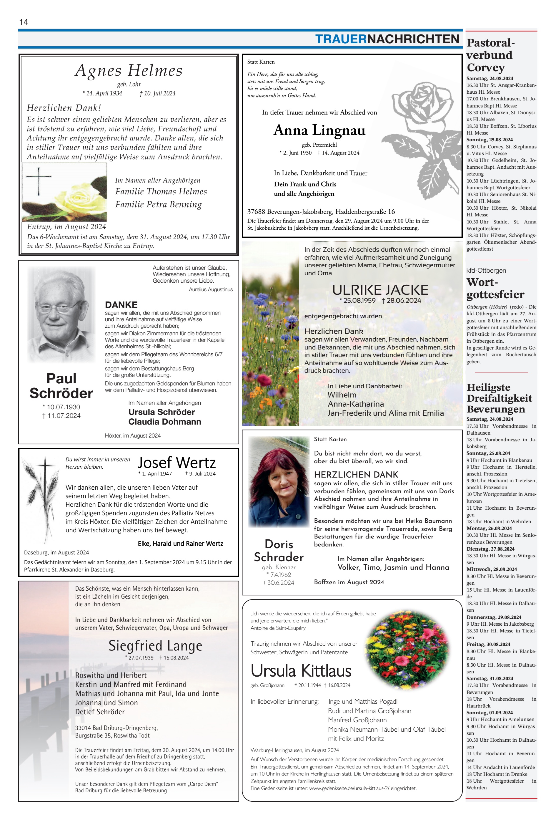 TRAUERNACHRICHTEN Pastoral- verbund